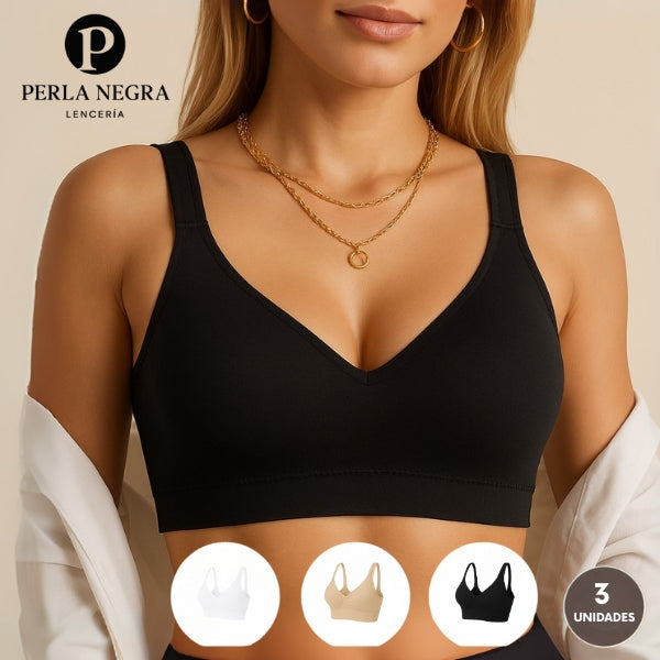 PROMO 3X1 | Corpiño Segunda Piel Reforzado Bretel Ancho + Pack Bombachas de Regalo