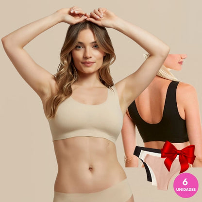 PROMO 3X1 | Corpiño Segunda Piel Estilo Top + Pack Bombachas de Regalo